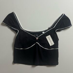 NWT PACSUN Pointelle Top, Black, Size S